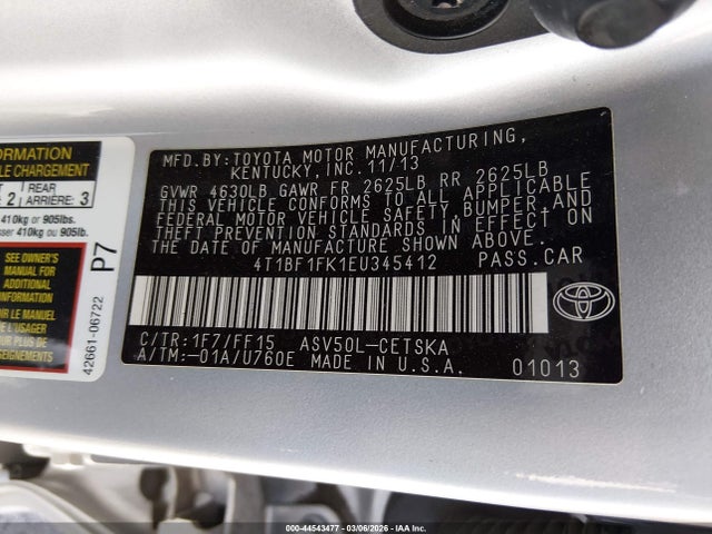 4T1BF1FK1EU345412 Toyota CAMRY SE