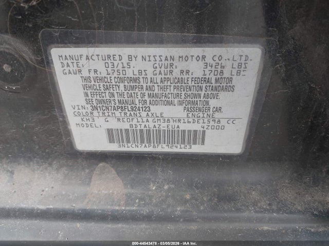 3N1CN7AP8FL924123 Nissan Versa 1.6 S+