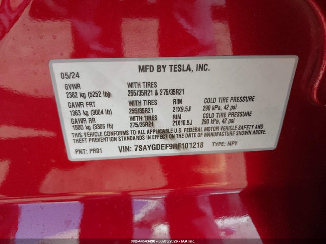 Aukcja sprzedaży 2024 Tesla Model Y Performance Dual Motor All-wheel Drive, vin: 7SAYGDEF9RF101218, numer aukcji: 44543490