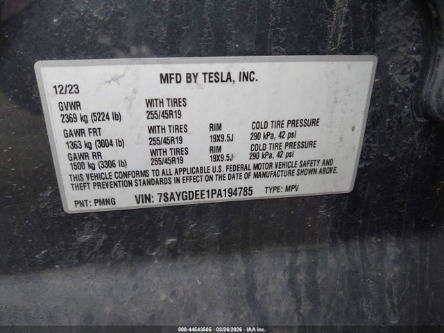 Tesla Model Y Long Range 2023 7SAYGDEE1PA194785 Image 9