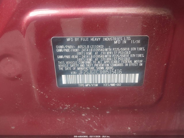 Aukcja sprzedaży 2017 Subaru Forester 2.0xt Touring, vin: JF2SJGTC3HH515416, numer aukcji: 44543600
