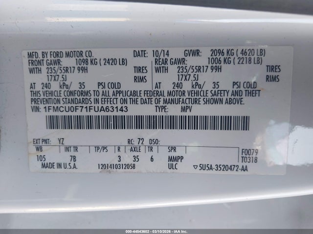 2015 FORD ESCAPE 1FMCU0F71FUA63143 Photo 8