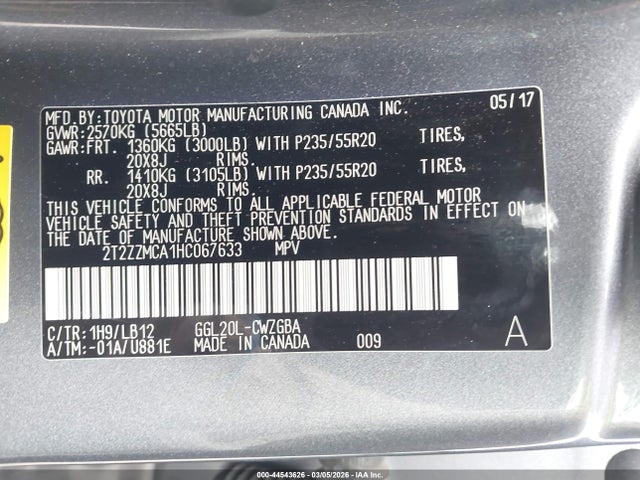 44543626 :رقم المزاد ، 2T2ZZMCA1HC067633 vin ، 2017 Lexus Rx 350 مزاد بيع