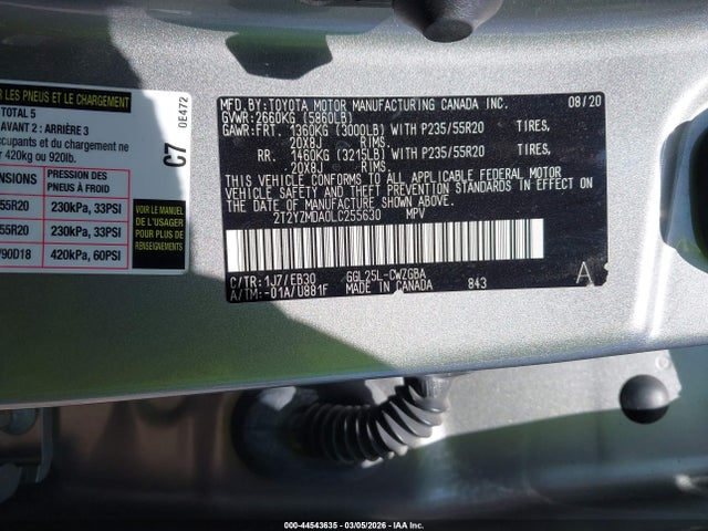 44543635 :رقم المزاد ، 2T2YZMDA0LC255630 vin ، 2020 Lexus Rx 350 F Sport Performance مزاد بيع