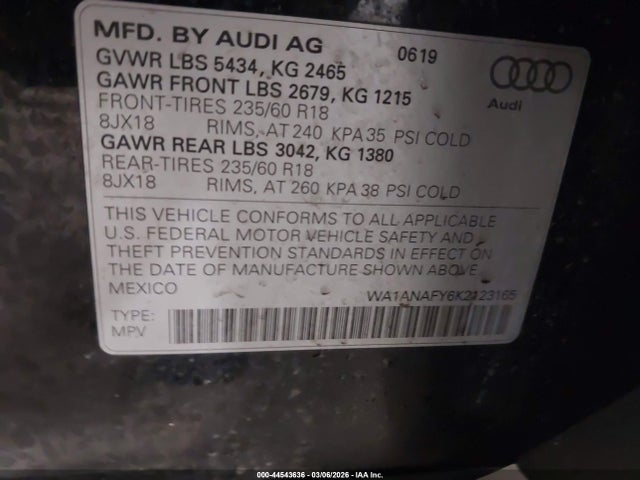 Aukcja sprzedaży 2019 Audi Q5 45 Premium, vin: WA1ANAFY6K2123165, numer aukcji: 44543636