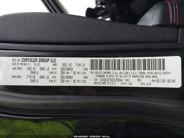 2013 Dodge Durango R/t მანქანა იყიდება აუქციონზე, vin: 1C4SDHCT6DC678564, აუქციონის ნომერი: 44543650