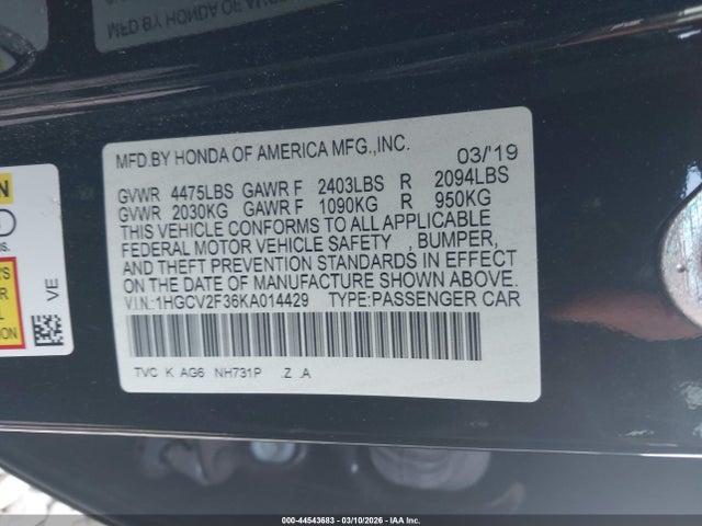 Продаж на аукціоні авто 2019 Honda Accord Sport 2.0t, vin: 1HGCV2F36KA014429, номер лоту: 44543683