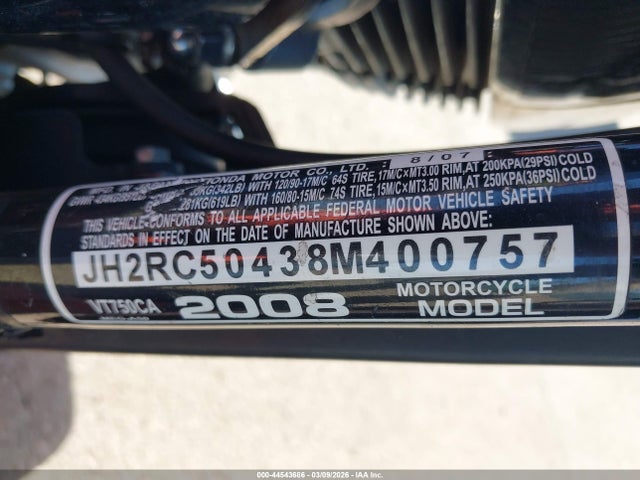 Aukcja sprzedaży 2008 Honda Vt750 Ca, vin: JH2RC50438M400757, numer aukcji: 44543686