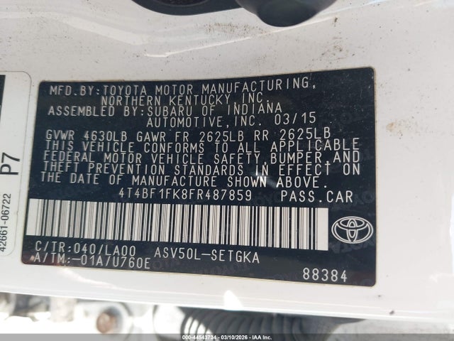 Toyota CAMRY XLE 2015 4T4BF1FK8FR487859 Image 9
