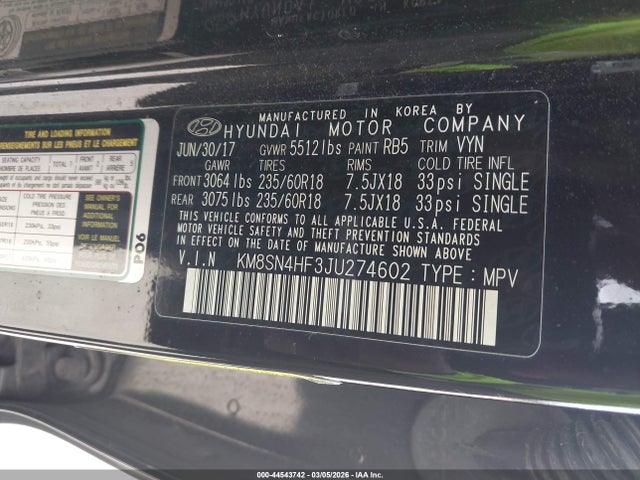 2018 HYUNDAI SANTA FE KM8SN4HF3JU274602 Photo 8