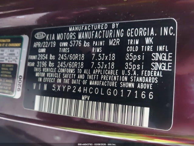 2020 Kia Telluride Lx მანქანა იყიდება აუქციონზე, vin: 5XYP24HC0LG017166, აუქციონის ნომერი: 44543763