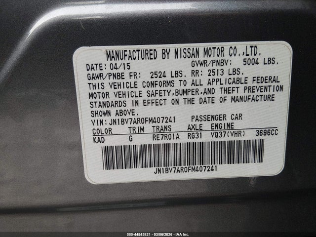 Aukcja sprzedaży 2015 Infiniti Q50 Premium, vin: JN1BV7AR0FM407241, numer aukcji: 44543821