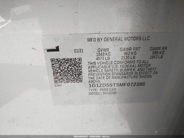 1G1ZD5ST5MF072386 Chevrolet Malibu Fwd Lt