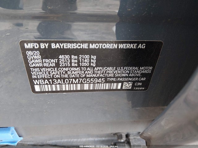 Aukcja sprzedaży 2021 Bmw M235i Gran Coupe Xdrive, vin: WBA13AL07M7G55945, numer aukcji: 44543830