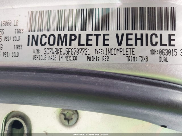 44543836 :رقم المزاد ، 3C7WRKEJ5FG707731 vin ، 2015 Ram 4500 Chassis Tradesman/slt/laramie مزاد بيع