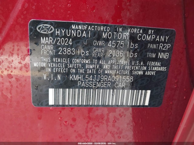 Aukcja sprzedaży 2024 Hyundai Sonata Hybrid Limited, vin: KMHL54JJ9RA091558, numer aukcji: 44543850