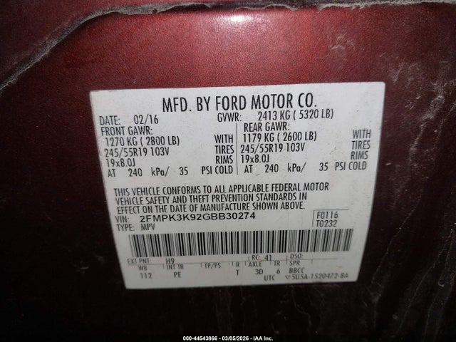 2FMPK3K92GBB30274 Ford Edge Titanium