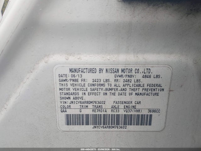 Продаж на аукціоні авто 2013 Infiniti G37x, vin: JN1CV6AR8DM763402, номер лоту: 44543875