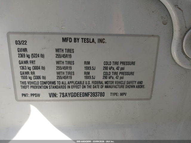 2022 TESLA MODEL Y 7SAYGDEE0NF393780 Photo 8