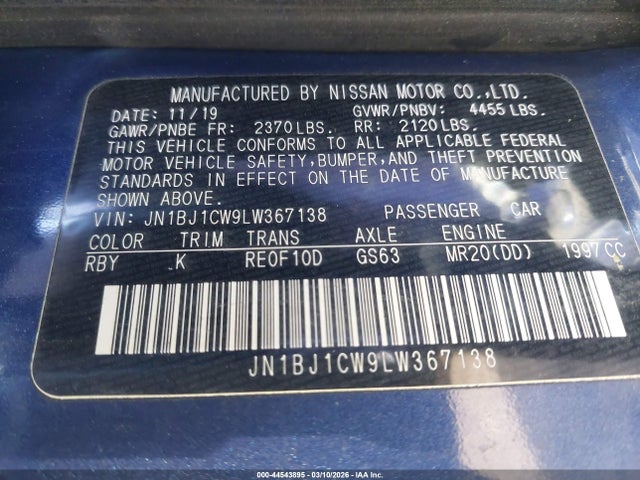 JN1BJ1CW9LW367138 Nissan Rogue Sport Sl Awd Xtronic Cvt