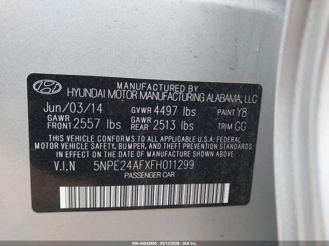 Продажа на аукционе авто 2015 Hyundai Sonata Se, vin: 5NPE24AFXFH011299, номер лота: 44543900