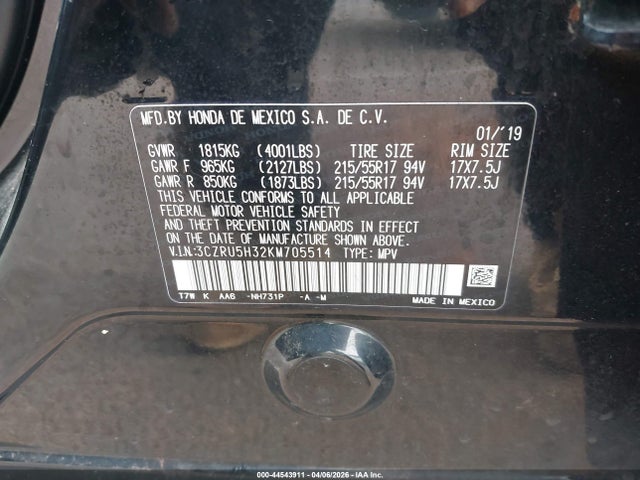 Продажа на аукционе авто 2019 Honda Hr-v Lx, vin: 3CZRU5H32KM705514, номер лота: 44543911