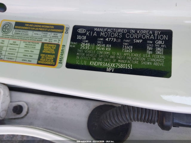 Продажа на аукционе авто 2019 Kia Sportage Sx Turbo, vin: KNDPR3A6XK7580151, номер лота: 44543934