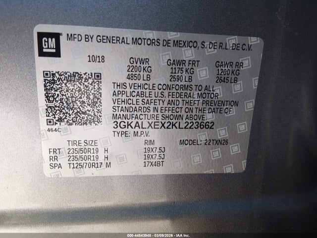 44543948 :رقم المزاد ، 3GKALXEX2KL223662 vin ، 2019 Gmc Terrain Denali مزاد بيع