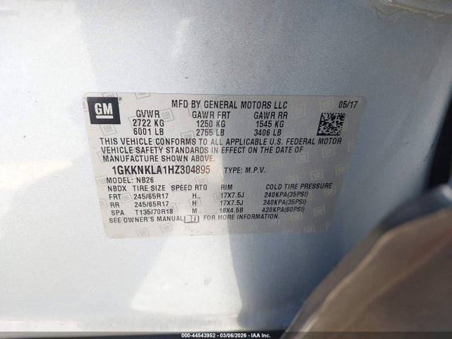 1GKKNKLA1HZ304895 GMC Acadia Sle-1