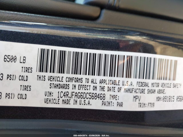 44543974 :رقم المزاد ، 1C4RJFAG6DC568468 vin ، 2013 Jeep Grand Cherokee Laredo مزاد بيع