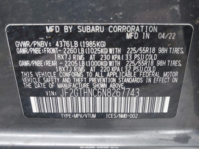 Subaru Crosstrek Limited 2022 JF2GTHNC6N8267743 Image 9