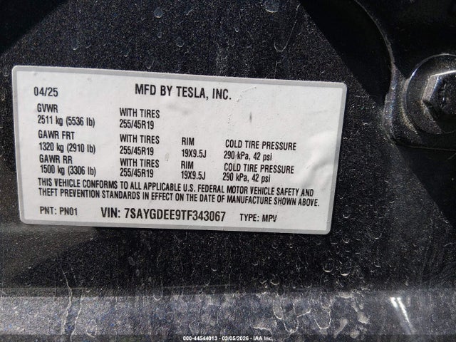 Продаж на аукціоні авто 2026 Tesla Model Y All-wheel Drive/long Range Launch Series/premium All-wheel Drive, vin: 7SAYGDEE9TF343067, номер лоту: 44544013