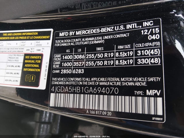 Продаж на аукціоні авто 2016 Mercedes-benz Gle 350 4matic, vin: 4JGDA5HB1GA694070, номер лоту: 44544016