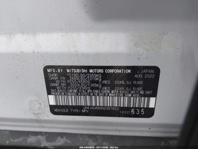 2022 MITSUBISHI OUTLANDER JA4J4UA80NZ087822 Photo 8