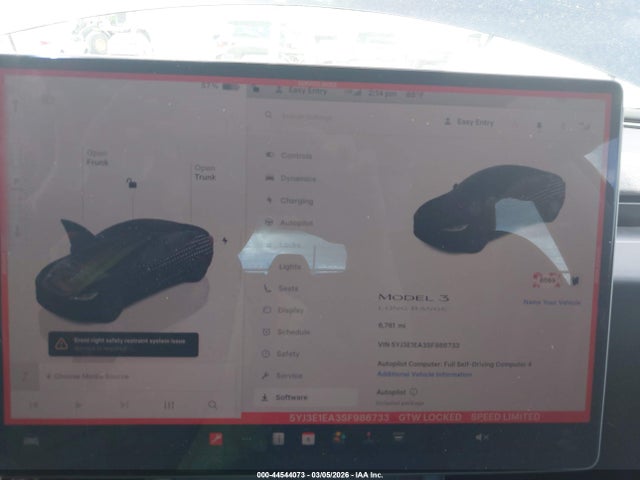 Auction sale of the 2025 Tesla Model 3 Long Range Rear-wheel Drive/standard Rear-wheel Drive, vin: 5YJ3E1EA3SF986733, lot number: 44544073