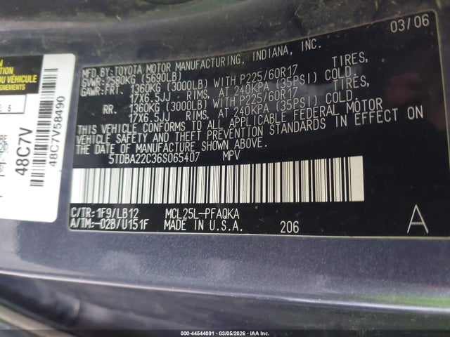 2006 TOYOTA SIENNA 5TDBA22C36S065407 Photo 8