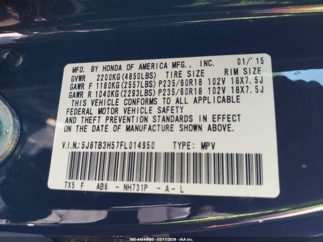Aukcja sprzedaży 2015 Acura Rdx, vin: 5J8TB3H57FL014950, numer aukcji: 44544095