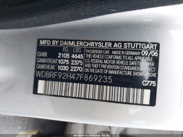 2007 Mercedes-benz C 280 Luxury 4matic მანქანა იყიდება აუქციონზე, vin: WDBRF92H47F869235, აუქციონის ნომერი: 44544114