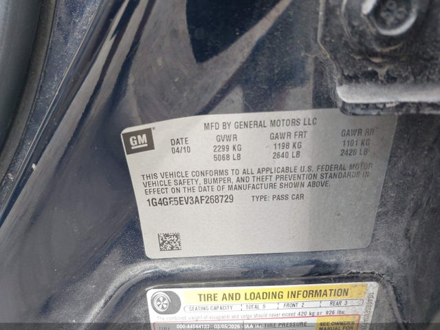2010 Buick Lacrosse Cxs მანქანა იყიდება აუქციონზე, vin: 1G4GE5EV3AF268729, აუქციონის ნომერი: 44544123