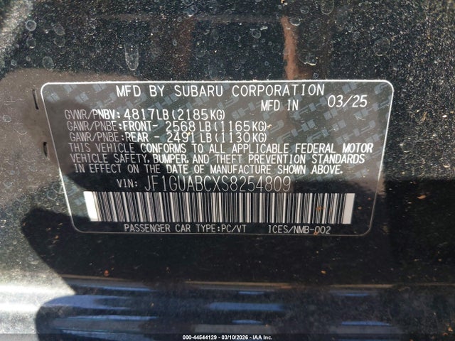 Aukcja sprzedaży 2025 Subaru Impreza Base 5-door, vin: JF1GUABCXS8254809, numer aukcji: 44544129