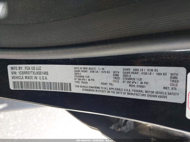 2020 Ram 1500 Big Horn  4x2 5'7 Box მანქანა იყიდება აუქციონზე, vin: 1C6RREFTXLN361486, აუქციონის ნომერი: 44544144