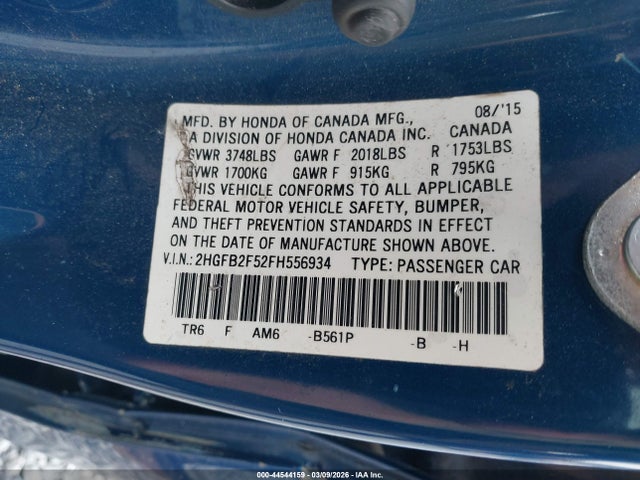 Aukcja sprzedaży 2015 Honda Civic Lx, vin: 2HGFB2F52FH556934, numer aukcji: 44544159