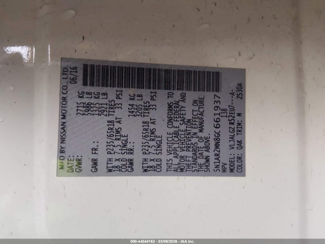 Aukcja sprzedaży 2016 Nissan Pathfinder Sl, vin: 5N1AR2MN8GC661937, numer aukcji: 44544162