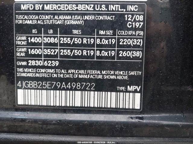 2009 Mercedes-benz Ml 320 Bluetec 4matic მანქანა იყიდება აუქციონზე, vin: 4JGBB25E79A498722, აუქციონის ნომერი: 44544169
