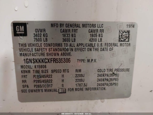 1GNSKKKCXFR535306 Chevrolet Suburban 1500 Ltz
