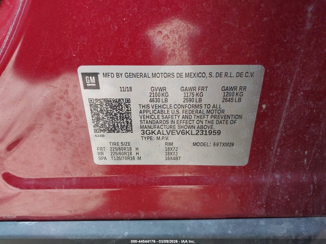 44544176 :رقم المزاد ، 3GKALVEV6KL231959 vin ، 2019 Gmc Terrain Slt مزاد بيع