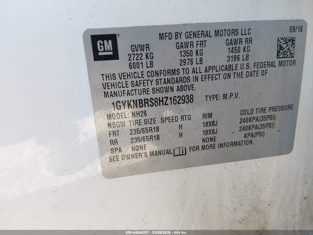 Aukcja sprzedaży 2017 Cadillac Xt5 Luxury, vin: 1GYKNBRS8HZ162938, numer aukcji: 44544257
