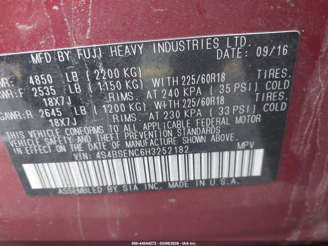 4S4BSENC6H3252182 Subaru Outback 3.6r Limited