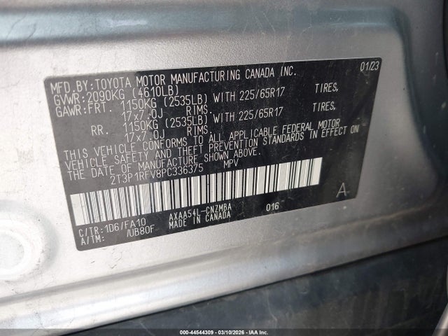 Продажа на аукционе авто 2023 Toyota Rav4 Xle, vin: 2T3P1RFV8PC336375, номер лота: 44544309