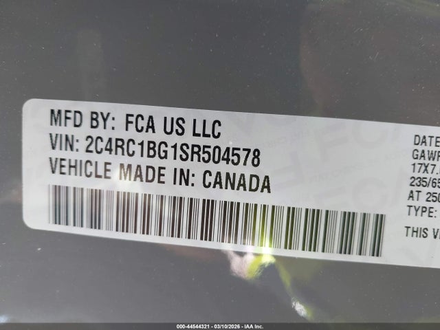 Продаж на аукціоні авто 2025 Chrysler Pacifica Select, vin: 2C4RC1BG1SR504578, номер лоту: 44544321